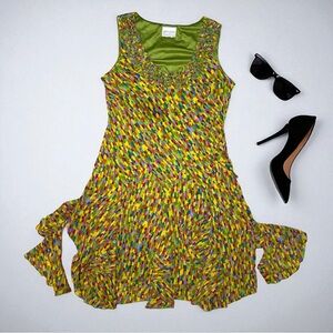 Bethany Multicolor Abstract Sleeveless Flowy Maximalist Clown Core Dress